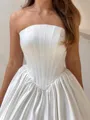Mesmerizing A-Line Straight Pleated Cathedral Train Satin Corset Wedding Dress