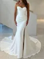 Captivating Sheath Sweetheart Pleated Cathedral Train Stretch Crepe Corset Wedding Dress