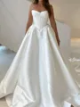 Aristocratic A-Line Straight Pleated Cathedral Train Satin Corset Wedding Dress