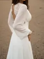 Hermosos A-Line V-Neck Long Sleeves Appliques Lace Floor-Length Chiffon Wedding Dress