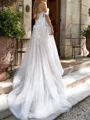 Mesmerizing A-Line Off-the-Shoulder Appliques Lace Chapel Train Tulle Corset Wedding Dress