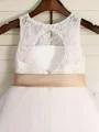 A-line Princess Graceful Scoop Sleeveless Tea-Length Tulle Flower Girl Dress