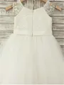 A-line Princess Fairy-tale Scoop Sleeveless Knee-Length Tulle Flower Girl Dress With Lace