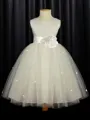 A-line Princess Scoop Sleeveless Ankle-Length Tulle Playful Flower Girl Dress With Hand-Made Flower