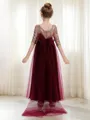 Whimsical A-line Princess Scoop 1/2 Sleeves Ankle-Length Tulle Flower Girl Dress