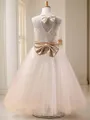 Ball-Gown Princess Jewel Dainty Sleeveless Tea-Length Tulle Flower Girl Dress With Bowknot