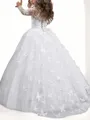 Ball-Gown Princess Scoop Long Sleeves Floor-Length Sparkling Tulle Flower Girl Dress