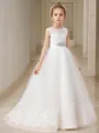 A-line Princess Scoop Sleeveless Sweep Train Whimsical Tulle Flower Girl Dress
