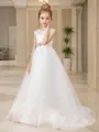 A-line Princess Scoop Sleeveless Sweep Train Whimsical Tulle Flower Girl Dress