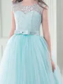 Celebratory Ball-Gown Princess Jewel Sleeveless Floor-Length Tulle Flower Girl Dress With Bowknot