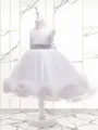 Ball-Gown Princess Petite Scoop Sleeveless Tea-Length Tulle Flower Girl Dress
