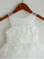 A-line Princess Straps Playful Sleeveless Tea-Length Tulle Flower Girl Dress With Lace