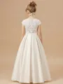 Delightful A-Line Scoop Short Sleeves Bowknot Floor-Length Satin Flower Girl Dress
