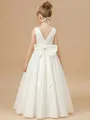 Lovely A-Line Scoop Bowknot Floor-Length Satin Flower Girl Dress