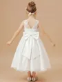 Dainty A-Line Scoop Lace Ankle-Length Satin Flower Girl Dress