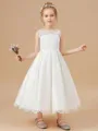 Dainty A-Line Scoop Lace Ankle-Length Satin Flower Girl Dress