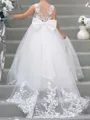 Precious A-Line Scoop Applique Sweep Train Tulle Flower Girl Dress