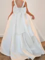 Celebratory A-Line Scoop Bowknot Sweep Train Satin Flower Girl Dress