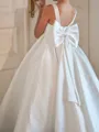 Celebratory A-Line Scoop Bowknot Sweep Train Satin Flower Girl Dress