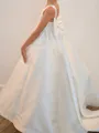 Celebratory A-Line Scoop Bowknot Sweep Train Satin Flower Girl Dress