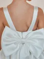 Celebratory A-Line Scoop Bowknot Sweep Train Satin Flower Girl Dress