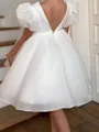 Petite A-Line Scoop Short Sleeves Ruffles Knee-Length Organza Flower Girl Dress