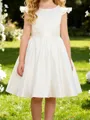 Joyful A-Line Scoop Bowknot Knee-Length Satin Flower Girl Dress