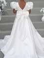 Dreamy A-Line Scoop Short Sleeves Bowknot Sweep Train Silk Like Satin Flower Girl Dress