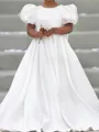 Dreamy A-Line Scoop Short Sleeves Bowknot Sweep Train Silk Like Satin Flower Girl Dress