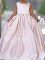 Celebratory A-Line Scoop Bowknot Sweep Train Silk Like Satin Flower Girl Dress