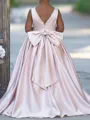 Celebratory A-Line Scoop Bowknot Sweep Train Silk Like Satin Flower Girl Dress