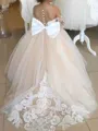 Delightful Ball-Gown Off-the-Shoulder Long Sleeves Lace Court Train Tulle Flower Girl Dress