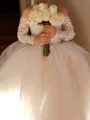 Delightful Ball-Gown Off-the-Shoulder Long Sleeves Lace Court Train Tulle Flower Girl Dress