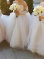 Delightful Ball-Gown Off-the-Shoulder Long Sleeves Lace Court Train Tulle Flower Girl Dress