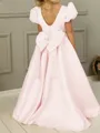 Innocent A-Line Scoop Short Sleeves Bowknot Floor-Length Satin Flower Girl Dress