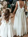 Angelic A-Line Scoop Bowknot Floor-Length Satin Flower Girl Dress