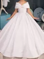 Lovely Ball-Gown Off-the-Shoulder Bowknot Court Train Satin Flower Girl Dress