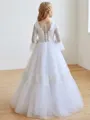 Dainty A-Line Scoop Long Sleeves Lace Floor-Length Tulle Flower Girl Dress