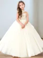 Graceful Ball-Gown High Neck Lace Sweep Train Tulle Flower Girl Dress