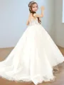Graceful Ball-Gown High Neck Lace Sweep Train Tulle Flower Girl Dress