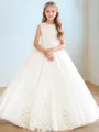 Whimsical A-Line Scoop Applique Sweep Train Tulle Flower Girl Dress