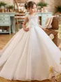 Celebratory A-Line Scoop Bowknot Sweep Train Organza Flower Girl Dress