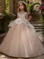 Playful A-Line Scoop Bowknot Sweep Train Tulle Flower Girl Dress