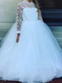 Joyful A-Line High Neck Long Sleeves Bowknot Sweep Train Tulle Flower Girl Dress