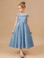 Sparkling A-Line Off-the-Shoulder Ankle-Length Satin Flower Girl Dress