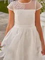 Celebratory A-Line Scoop Short Sleeves Bowknot Knee-Length Organza Flower Girl Dress