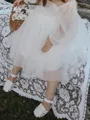 Adorable A-Line Scoop Long Sleeves Bowknot Ankle-Length Tulle Flower Girl Dress