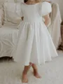 Delightful A-Line Scoop Short Sleeves Bowknot Knee-Length Taffeta Flower Girl Dress