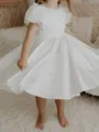Delightful A-Line Scoop Short Sleeves Bowknot Knee-Length Taffeta Flower Girl Dress