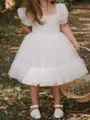 Sweet A-Line Square Short Sleeves Bowknot Knee-Length Tulle Flower Girl Dress